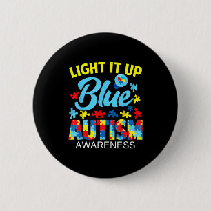 Autism awareness light up blue puzzle lightbulb me button