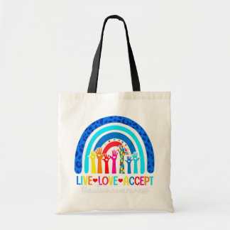Autism Awareness Live Love Accept Rainbow Month Tote Bag