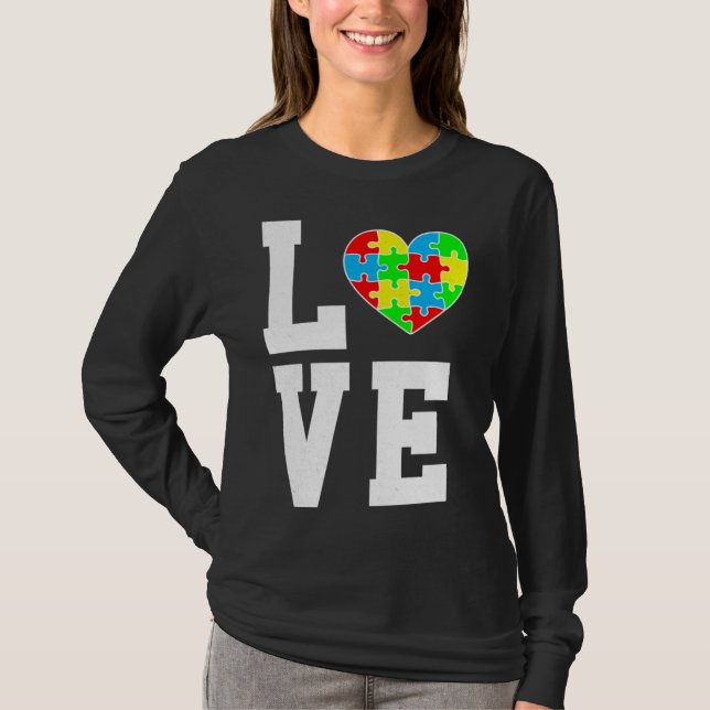 Autism Awareness Love Autism Heart Family Support T-Shirt (Front)