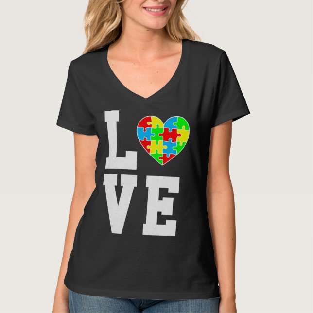 Autism Awareness Love Autism Heart Family Support T-Shirt (Front)