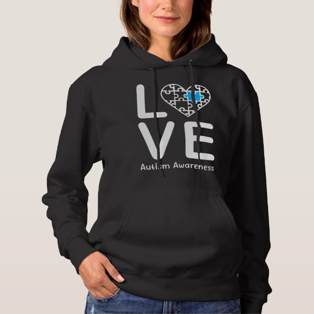 Autism Awareness Love Heart Blue Puzzle for Men Wo Hoodie (Front)