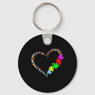 Autism Awareness Love Heart Puzzle Piece Gift Men Keychain