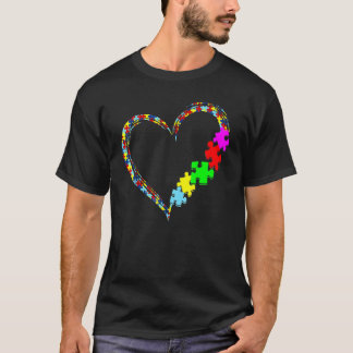 Autism Awareness Love Heart Puzzle Piece Men Wom T-Shirt