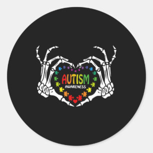 Autism Awareness Love Heart Puzzle Piece Skull Classic Round Sticker