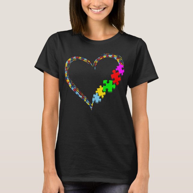 Autism Awareness Love Heart Puzzle Piece T-Shirt (Front)