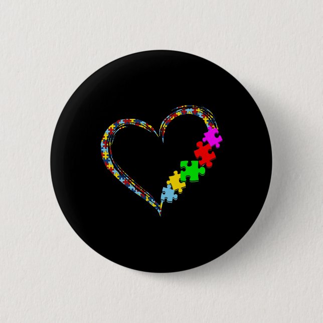 Autism Awareness Love Heart Puzzle Piece Valentine Button (Front)