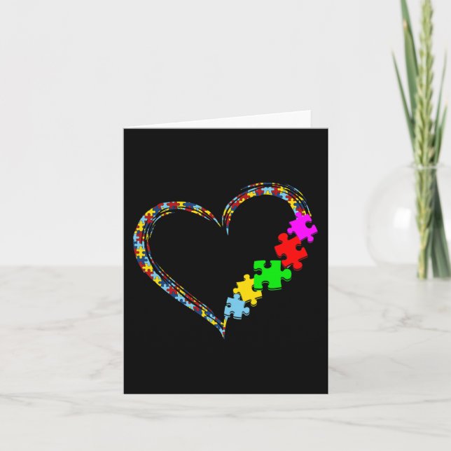 Autism Awareness Love Heart Puzzle Piece Valentine Card (Front)