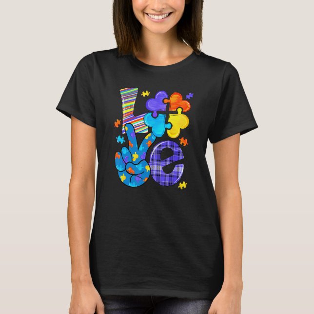 Autism Awareness Love Letter Cute Heart Puzzle Mom T-Shirt (Front)