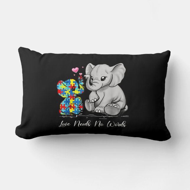 Autism Awareness Love Needs No Words Elephant Supp Lumbar Pillow (Front)