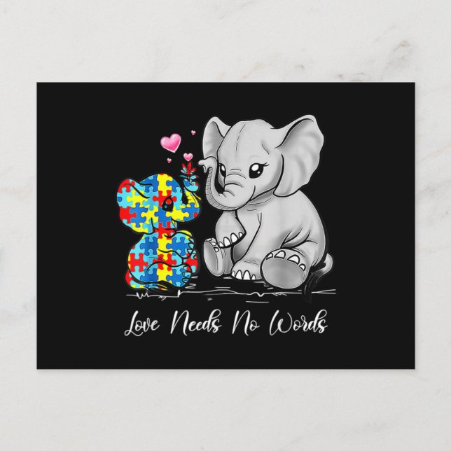Autism Awareness Love Needs No Words Elephant Supp Postcard (Front)