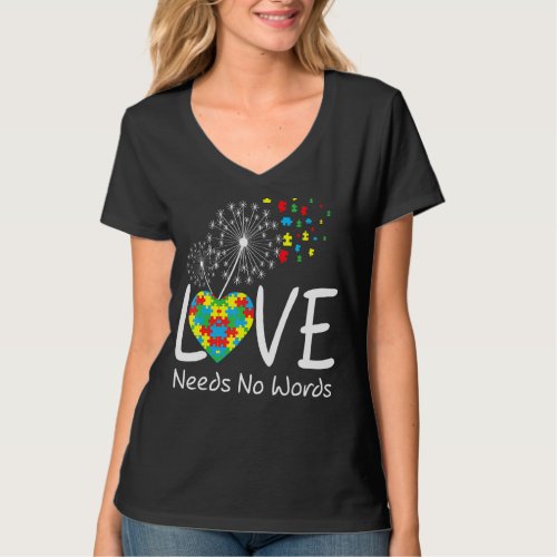 Autism Awareness Love Needs No Words Heart Puzzle  T_Shirt