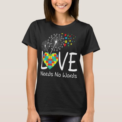 Autism Awareness Love Needs No Words Heart Puzzle  T_Shirt