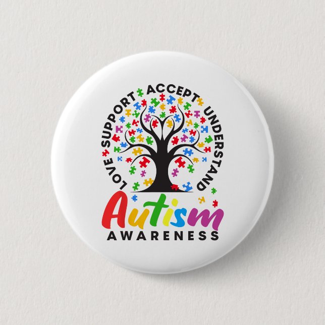 Autism Awareness Love Support Accept Understand Au Button (Front)