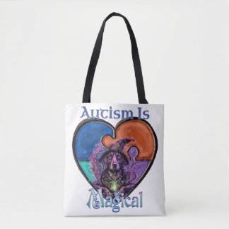 Autism Awareness Magical Dog Puzzle Piece Heart Tote Bag