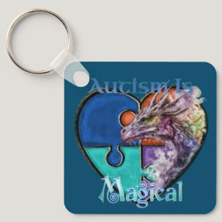 Autism Awareness Magical Dragon Puzzle Piece Heart Keychain