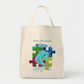 Autism Awareness Magical Unicorn on Puzzle Pieces Tote Bag