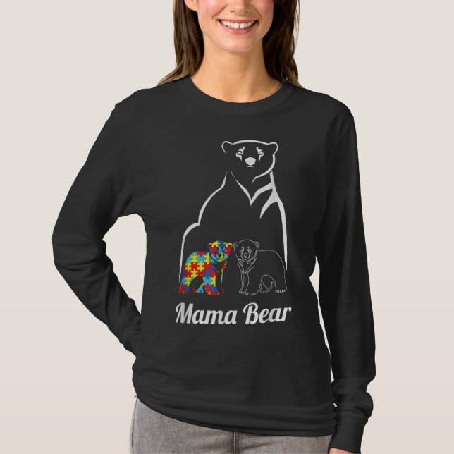 Autism Awareness Mama Bear Mom T-Shirt (Front)