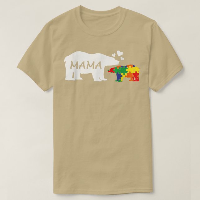 Autism Awareness Mama Bear Puzzle Piece Autistic M T-Shirt (Design Front)