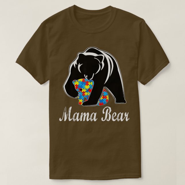 Autism Awareness Mama Bear Support Autistic Adults T-Shirt (Design Front)