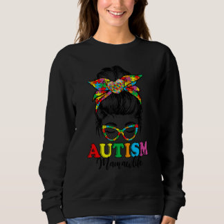 Autism Awareness Mamaw Messy Bun Bandana Support W Sweatshirt