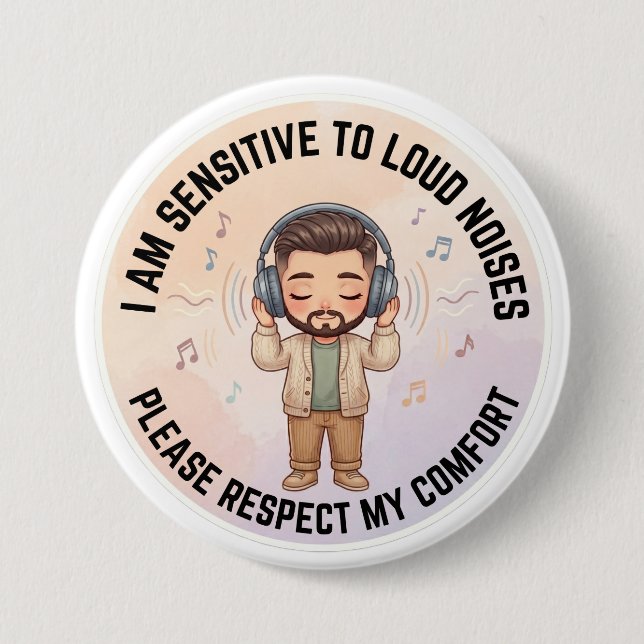 Autism Awareness Men Sensitive To Loud Noises Button (Front)