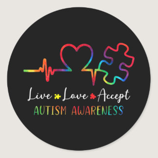 Autism Awareness Men Women Kids Live Love Accept T Classic Round Sticker