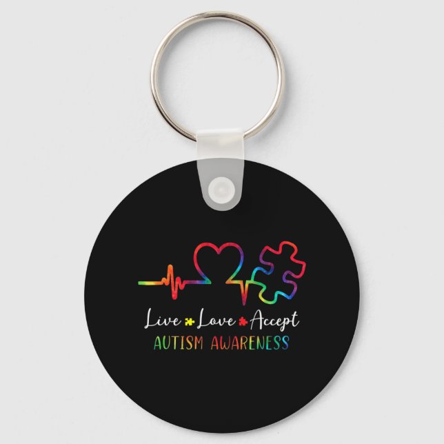 Autism Awareness Men Women Kids Live Love Accept T Keychain (Front)