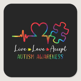 Autism Awareness Men Women Kids Live Love Accept T Square Sticker