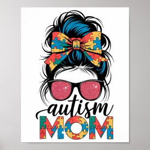 Autism Awareness Messy Bun Autism Mom Coquette Bow Poster