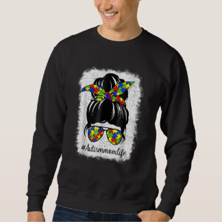 Autism Awareness Messy Bun Mom Life Puzzle Mother' Sweatshirt