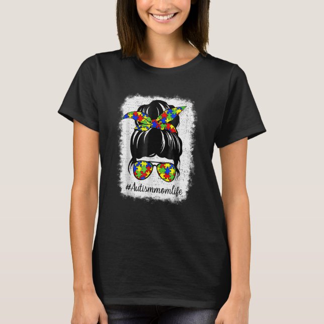 Autism Awareness Messy Bun Mom Life Puzzle Mother' T-Shirt (Front)