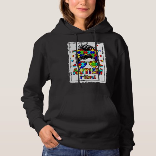 Autism Awareness Mimi Life Messy Bun Bleached Moth Hoodie