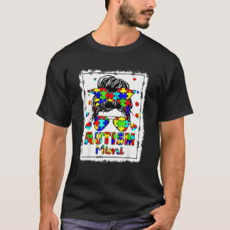 Autism Awareness Mimi Life Messy Bun Bleached Moth T-Shirt