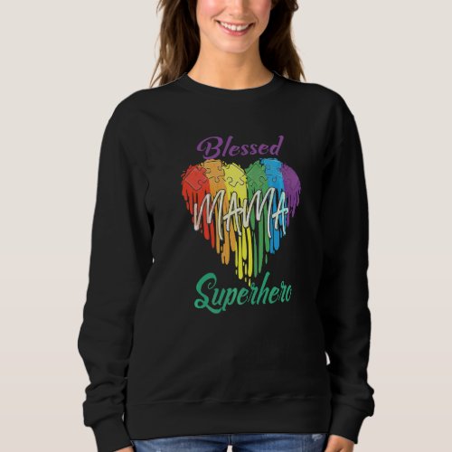 Autism Awareness Mom Heart Puzzle Blessed Mama Sup Sweatshirt