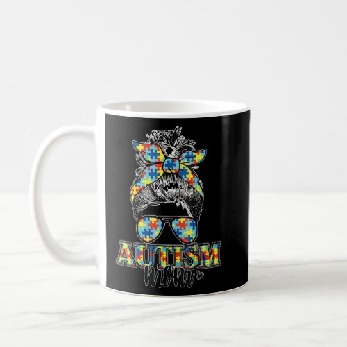 Autism Awareness Mom Life Messy Bun Hair Mama Moth Coffee Mug
