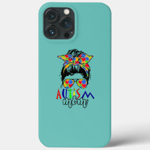 Autism Awareness Mom Life Messy Bun Sunglasses iPhone 13 Pro Max Case