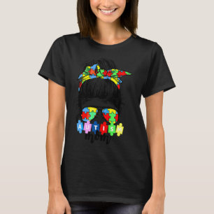 Autism Awareness Mom Life Messy Bun Sunglasses T-Shirt