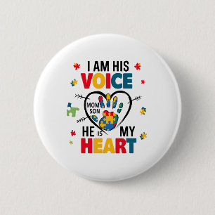 Autism Awareness Mom Shirt I Am His Voice He Is My Button