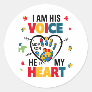 Autism Awareness Mom Shirt I Am His Voice He Is My Classic Round Sticker