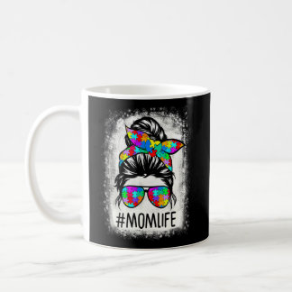 Autism Awareness Momlife Messy Bun Puzzle Beached  Coffee Mug