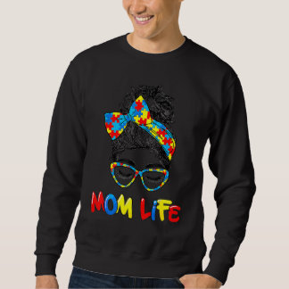 Autism Awareness Momlife Messy Bun Puzzle Beached  Sweatshirt