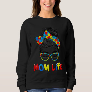 Autism Awareness Momlife Messy Bun Puzzle Beached  Sweatshirt