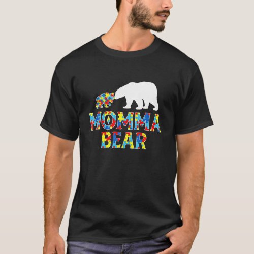 Autism Awareness Momma Bear Puzzle Support Autisti T_Shirt