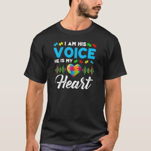 Autism Awareness Moms Gifts I Am His Voice He Is M T_Shirt