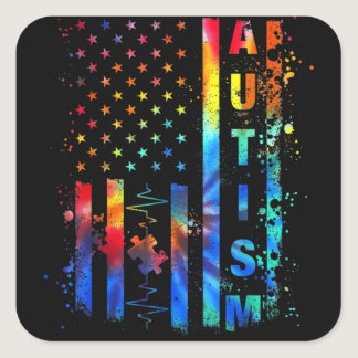Autism Awareness Month American Flag Mom Dad Square Sticker
