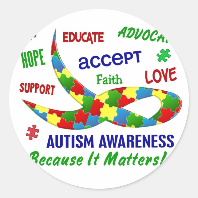 AUTISM AWARENESS MONTH APRIL CLASSIC ROUND STICKER (Front)