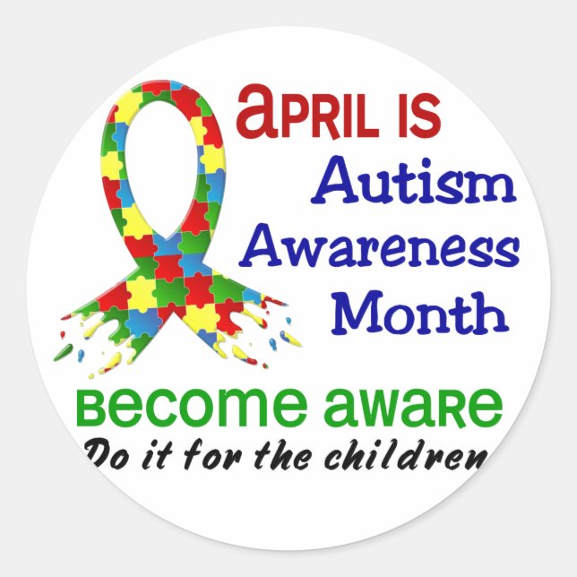 AUTISM AWARENESS MONTH APRIL CLASSIC ROUND STICKER (Front)
