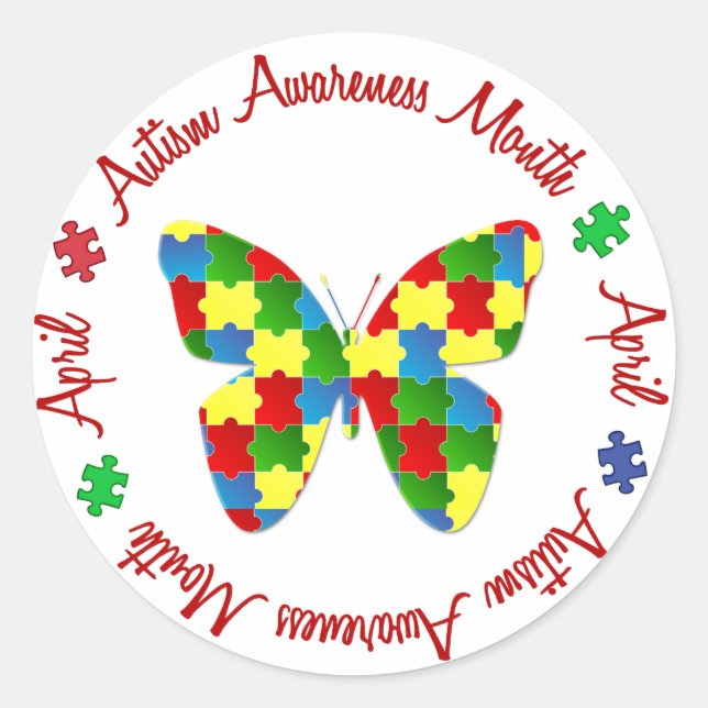 AUTISM AWARENESS MONTH APRIL CLASSIC ROUND STICKER (Front)