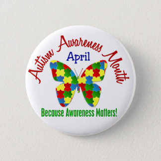 AUTISM AWARENESS MONTH APRIL Puzzle Butterfly Button