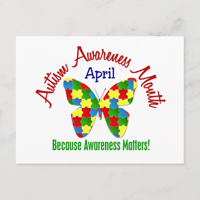 AUTISM AWARENESS MONTH APRIL Puzzle Butterfly Postcard (Front)